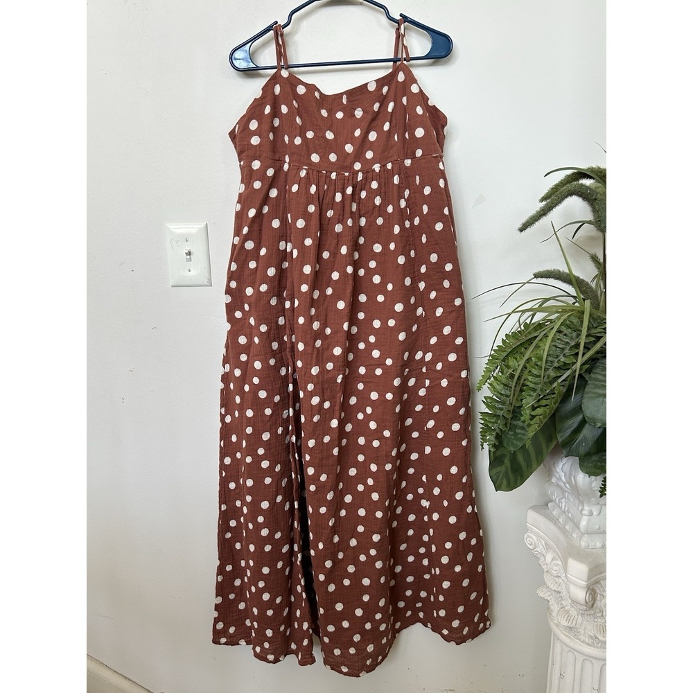 Abercrombie & Fitch Brown Polka Dot Maxi Dress XL Summer Boho Cottagecore Gauzy - Picture 2 of 6
